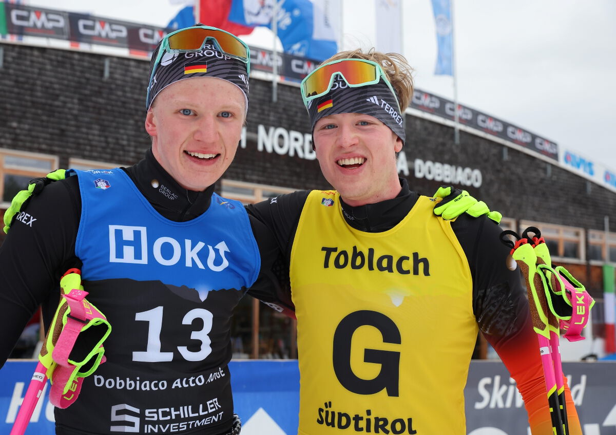 Theo und Jacob Bold bei der WM in Toblach im Februar 2025, Foto: Marcus Hartmann / Gate3 Photo Agency