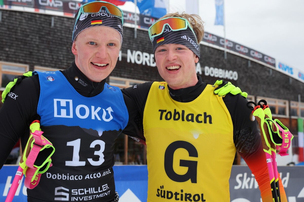 Theo und Jacob Bold bei der WM in Toblach im Februar 2025, Foto: Marcus Hartmann / Gate3 Photo Agency